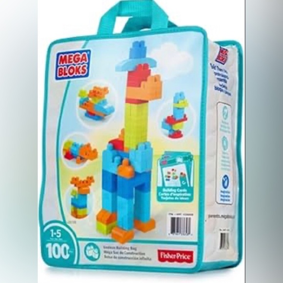 Mega Bloks Other - MEGA BLOKS First Builders endless building bag 100 blocks with building cards